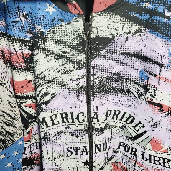 Club Chaos Hoodie 2X Sweatshirt Zip American Pride Flag Eagle Patriotic AOP Y2K - Picture 4 of 13